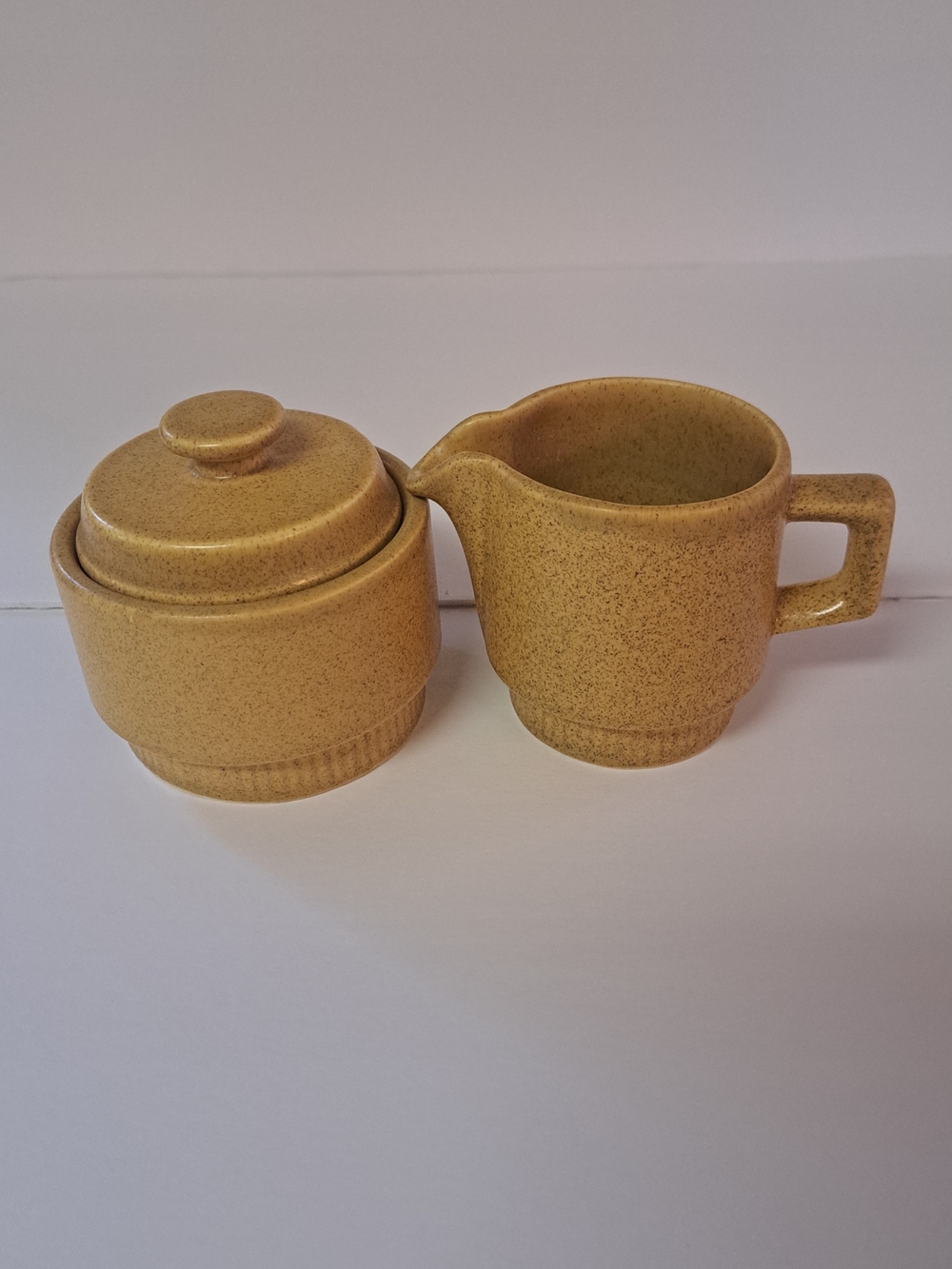 VTG Pfalzgraff Nordic Gold Mustard Speckled Stoneware Sugar & Creamer Set